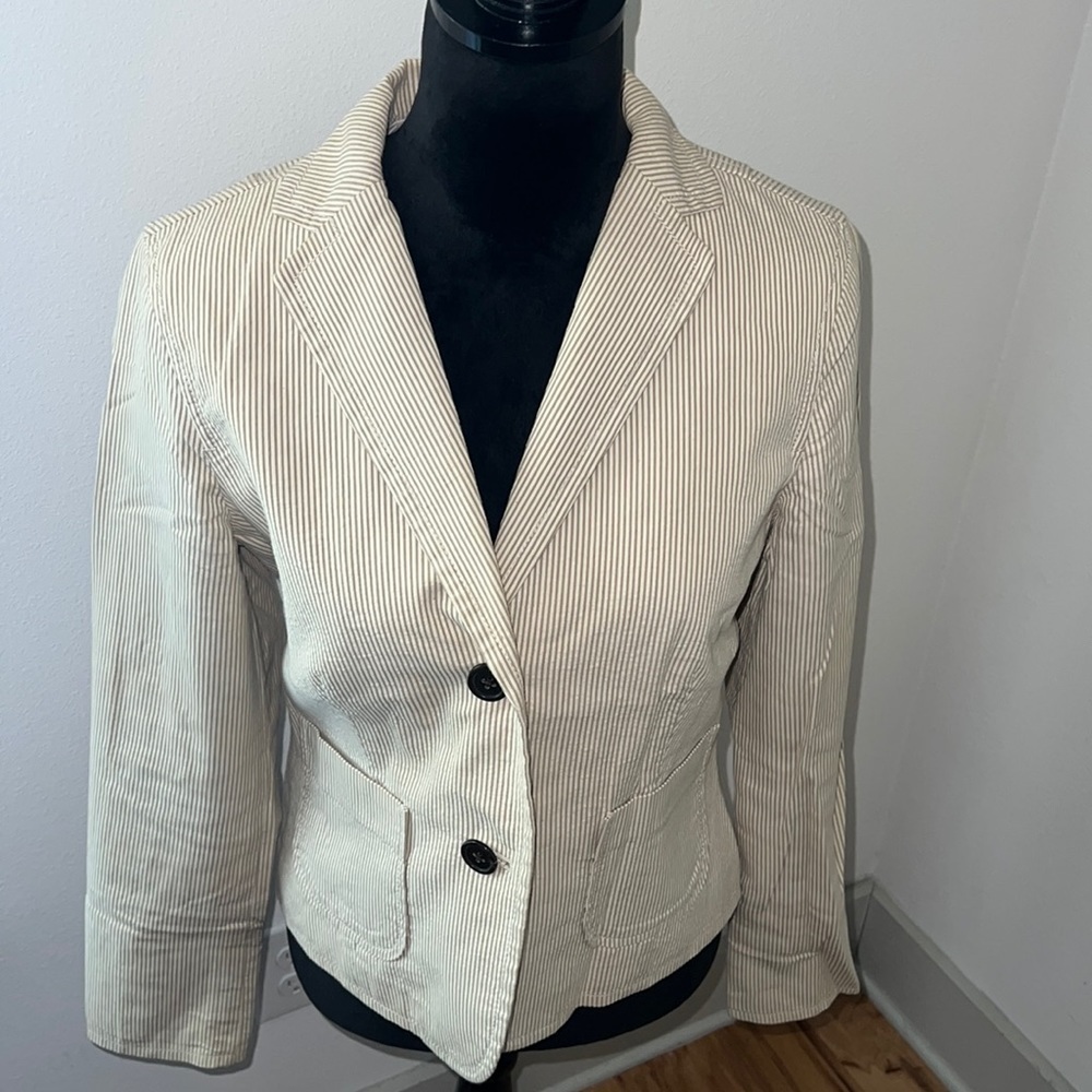 GAP Sz 6 khaki cream stripes blazer 100% cotton light sport’s jacket